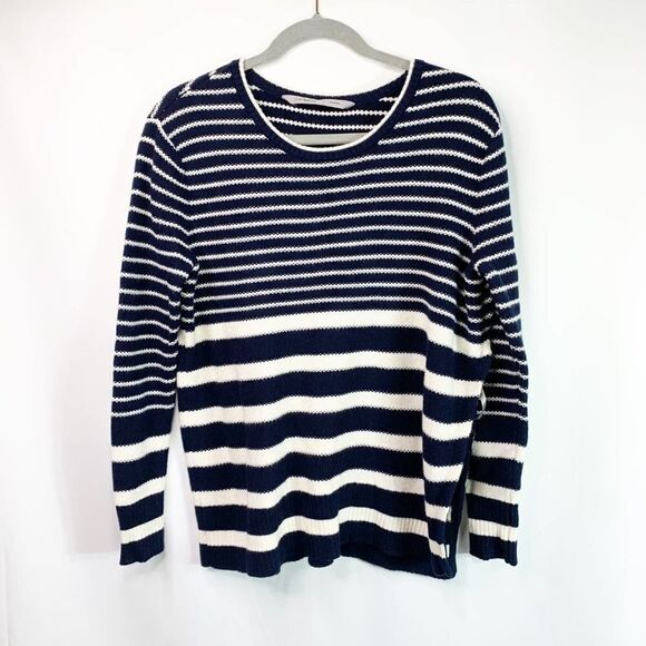Athleta Sweater Womens Small Striped Side Slit Pullover Knit Merino Wool Blend - Picture 3 of 7